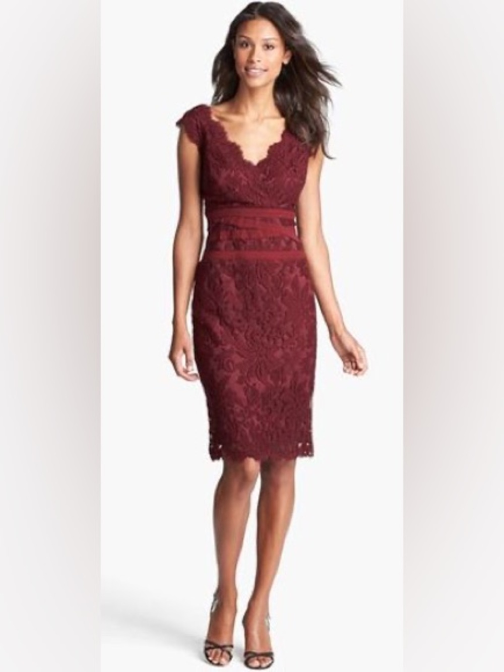 Tadashi Shoji Marsala Paillette Embroidered Sequin Lace Banded Waist Dress 2
